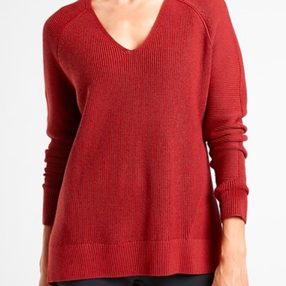 Athleta Red Hanover V-Neck Sweater